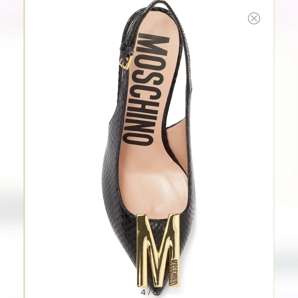 Moschino Snakeskin Embosses Leather Slingback Pump in black size US 7 / EU 37